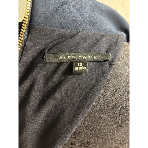 Alex Marie Nina Mystic Navy Blue High Neck Bow Sleeve Dress Size 12 - Picture 8 of 10